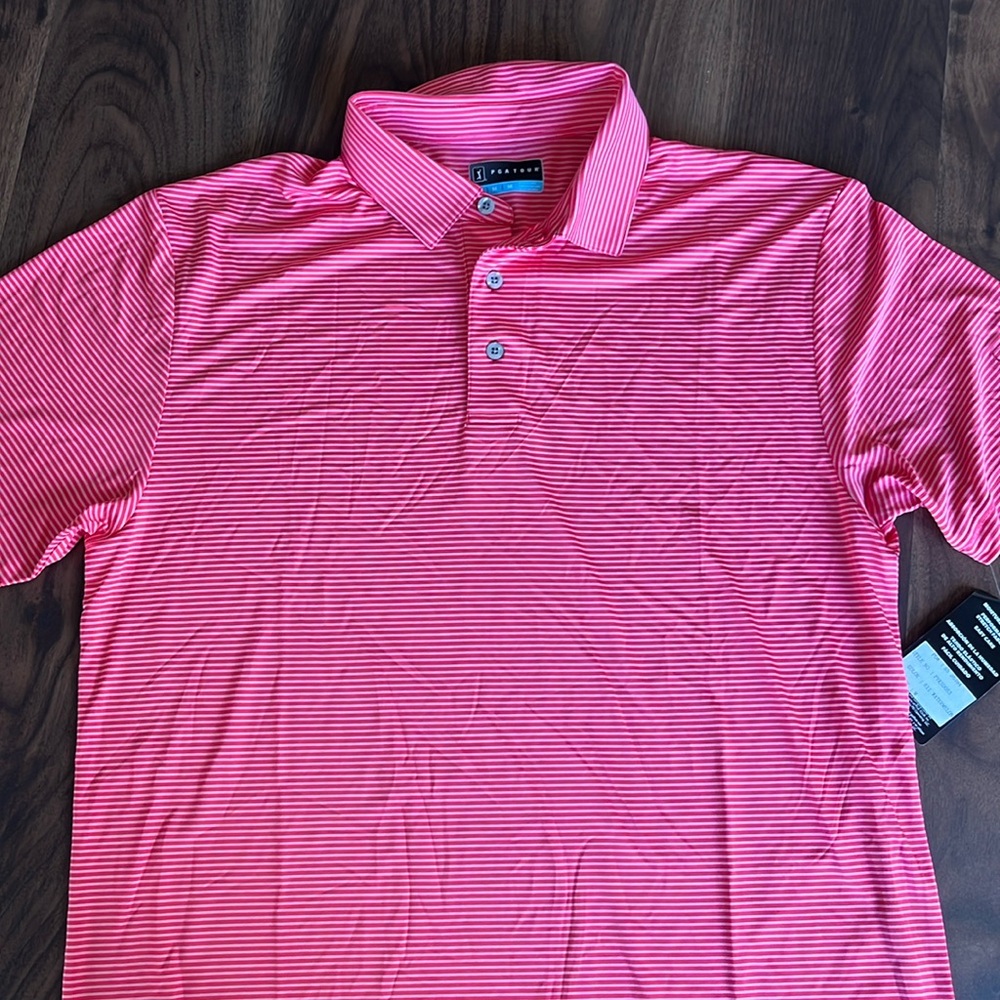 PGA TOUR Apparel Single Feeder Stripe Short Sleeve Golf Polo Shirt